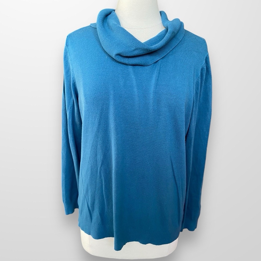 Coldwater Creek Large Cowl Turtleneck Sweater Top Shirt Blue Lightweight‎